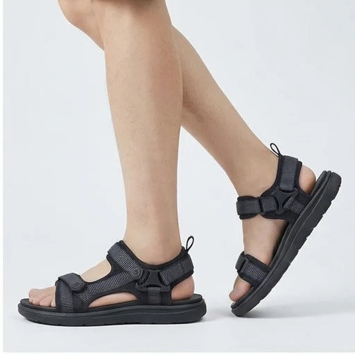 Model wearing Blue Ashford Sport Sandals in studio - 2