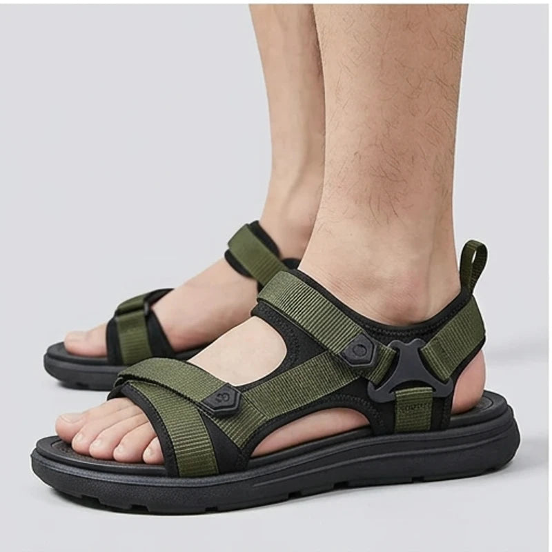 Model wearing Green Ashford Sport Sandals in studio - 3