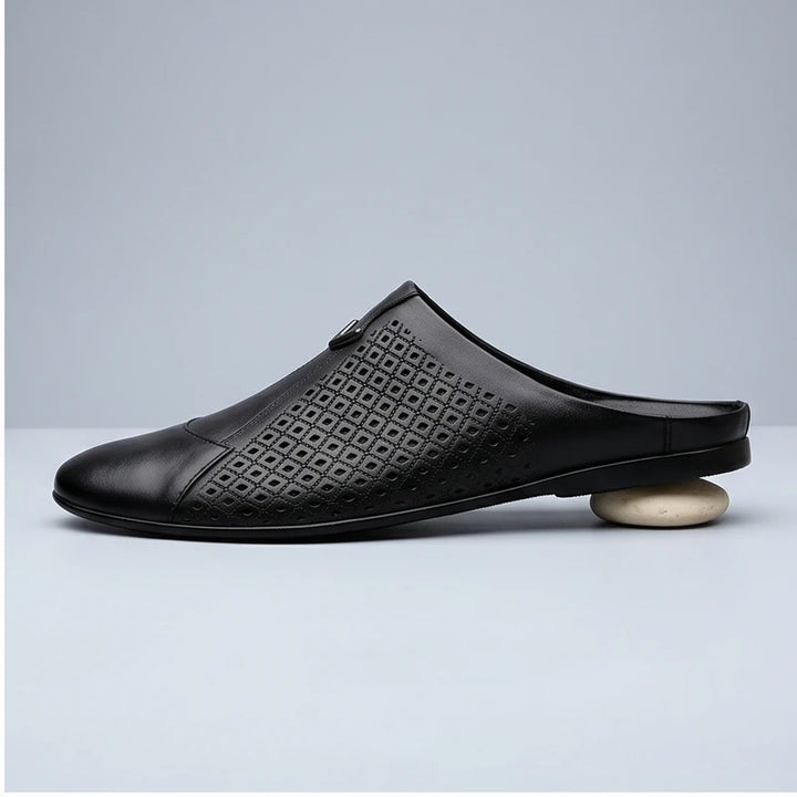 Black 2 Italian Mens Slippers Genuine Leather Muller Shoes Men Loafers Outdoor Non-slip Black Casual Half Slipper Men Fashion Shoes Man product photo - 2