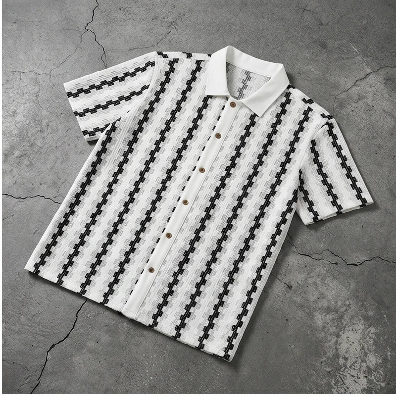 White Maverick Knit Contrast Polo Shirt flat lay product photo - 2