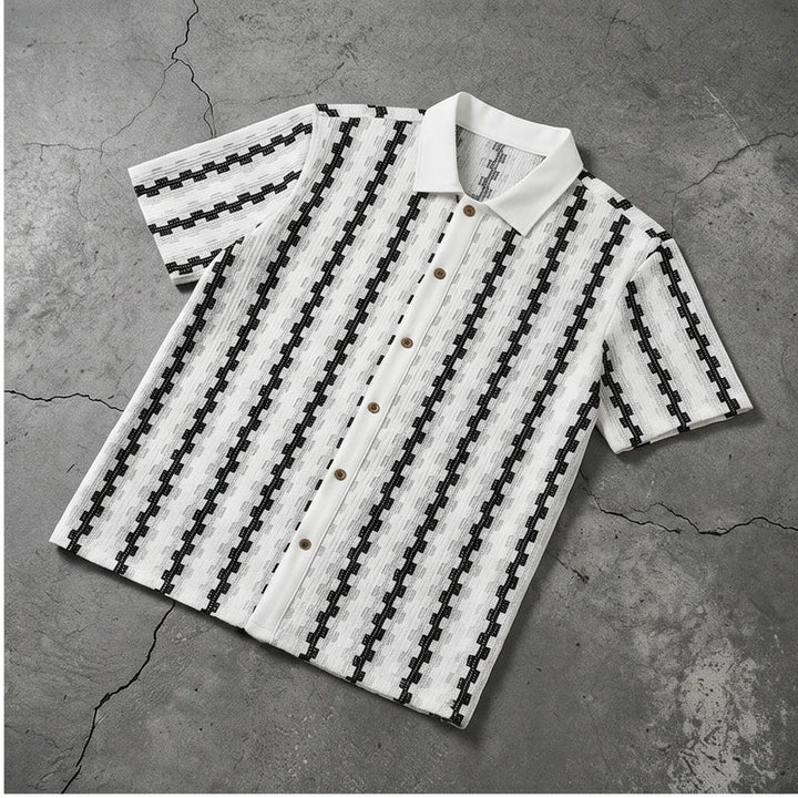White Maverick Knit Contrast Polo Shirt flat lay product photo - 2