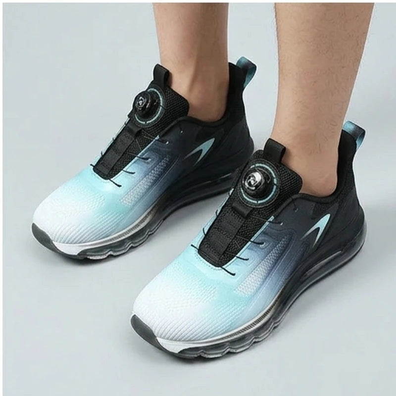 Model wearing Black Helix Dial Adjustable Running Sneakers in studio - 3