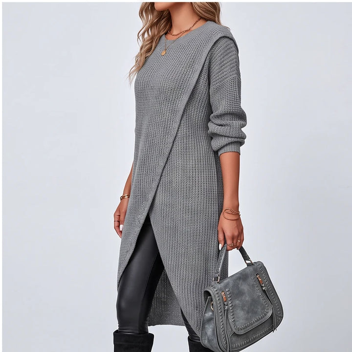 Model wearing Gray knit sweater in a studio - 2