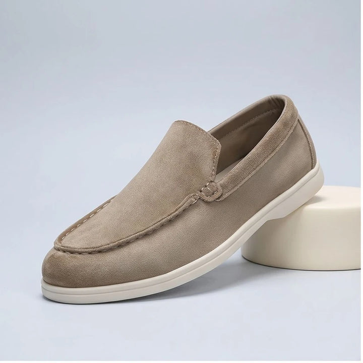 khaki2 suede loafers in a studio background