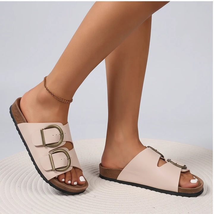 Model wearing Pale Pink-Gray sandals in a studio - 3