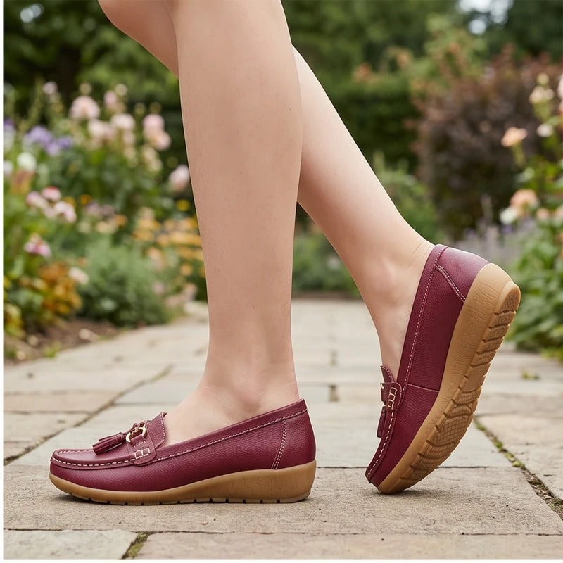 Model wearing WineRed01 Shoes for Women Casual White Slip On Loafers Sneakers Woman Soft Low Heels Sports Tennis Woman Casual Sneaker Female Footwear outdoors - 2