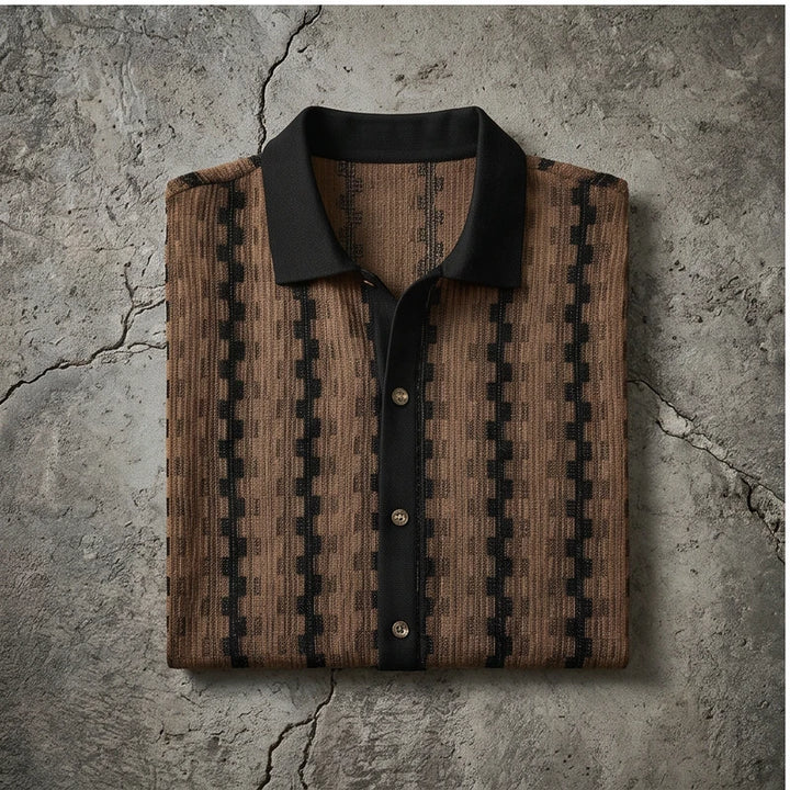 Brown Maverick Knit Contrast Polo Shirt flat lay product photo - 3