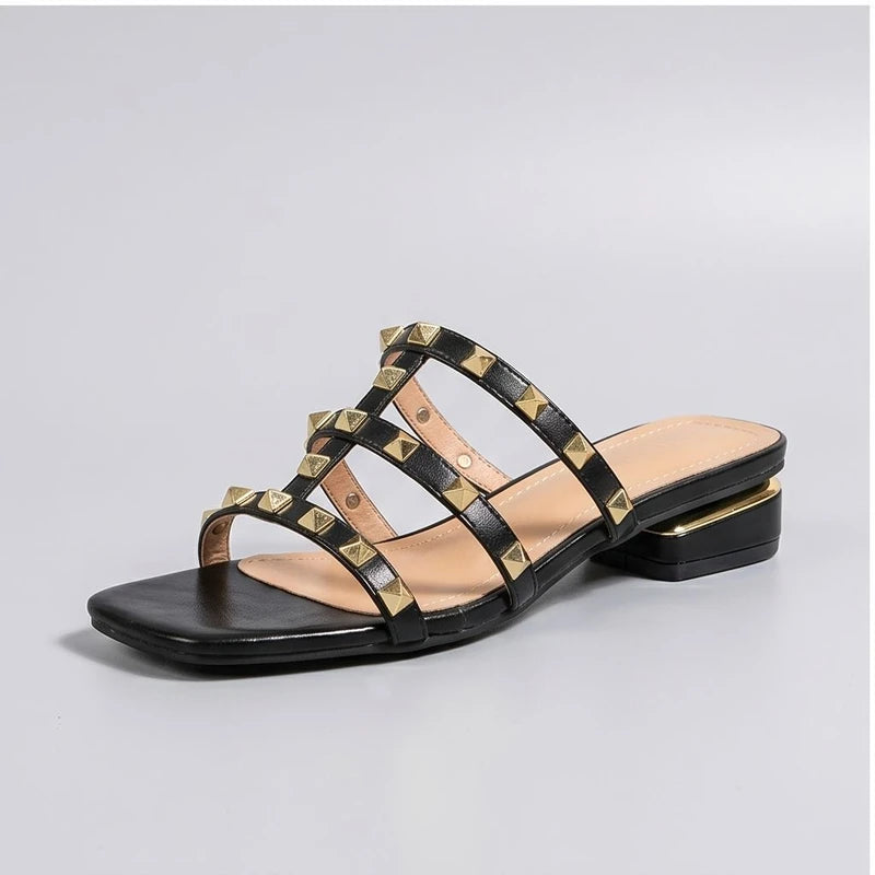 Black Calista Studded Leather Sandals product photo - 3