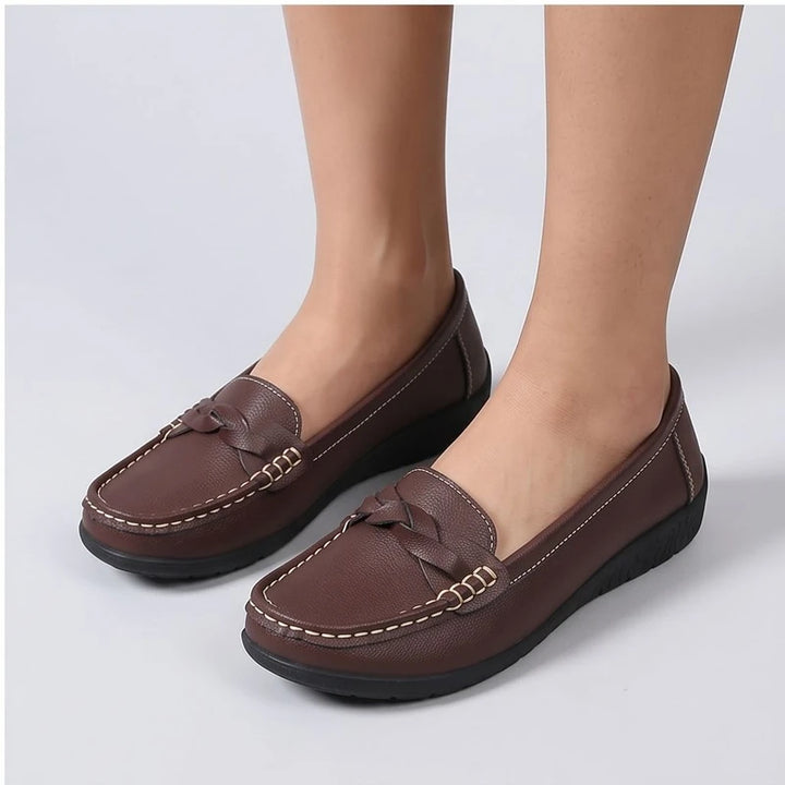Model wearing Brown leather flats in a studio - 3
