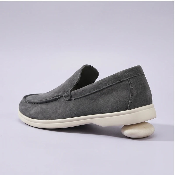grey2 suede loafers in a studio background - 3