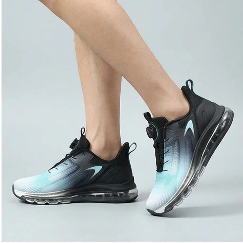 Model wearing Black Helix Dial Adjustable Running Sneakers in studio - 2