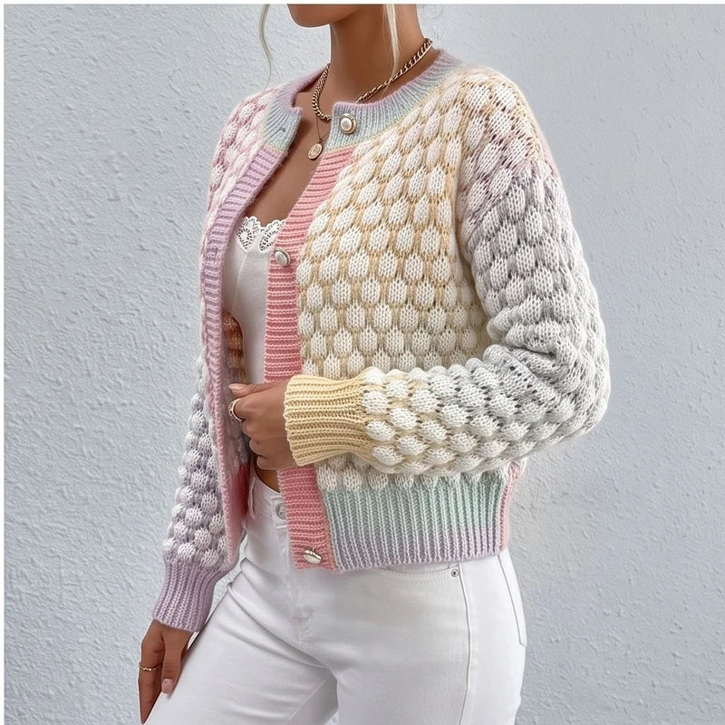 Model wearing MULTI cardigan in a studio - 3