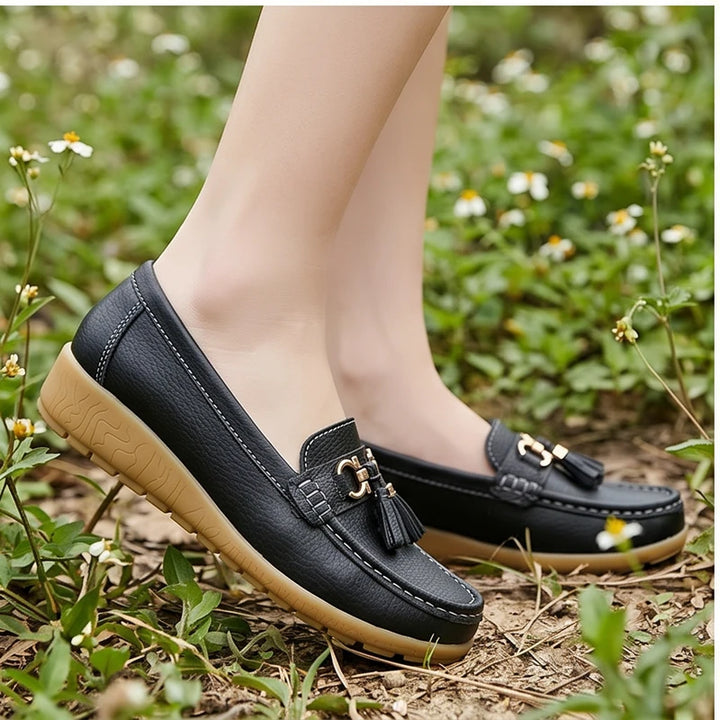 Model wearing Black01 Shoes for Women Casual White Slip On Loafers Sneakers Woman Soft Low Heels Sports Tennis Woman Casual Sneaker Female Footwear outdoors - 3