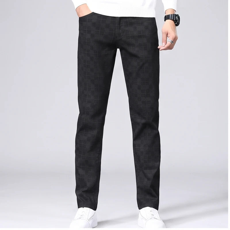 Model wearing Black cotton pants in a studio