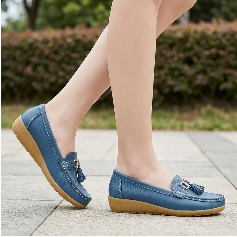 Model wearing Blue01 Shoes for Women Casual White Slip On Loafers Sneakers Woman Soft Low Heels Sports Tennis Woman Casual Sneaker Female Footwear outdoors - 2