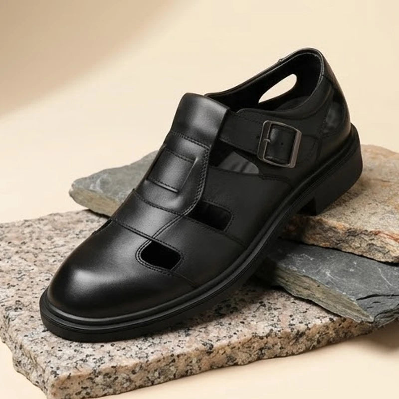 Black Stirling Genuine Cowhide Leather Fisherman Sandals product photo