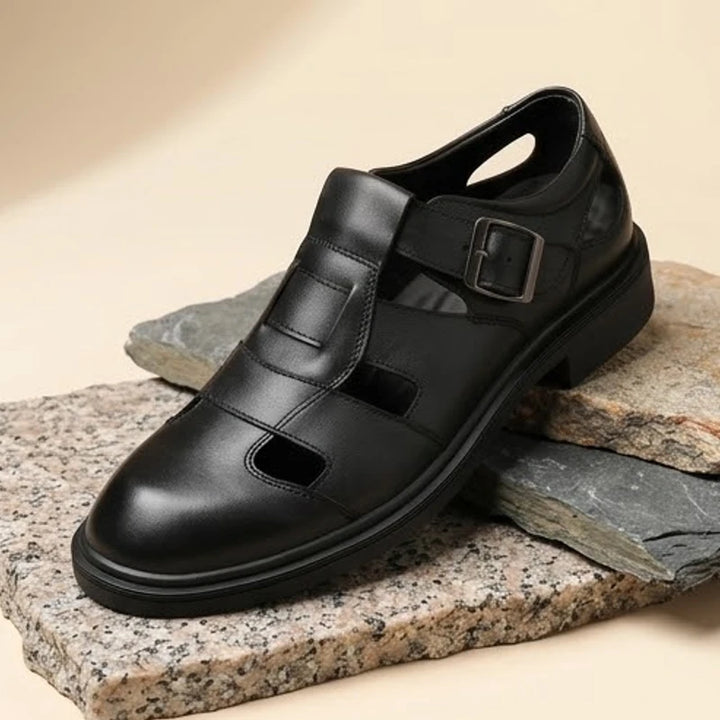 Black Stirling Genuine Cowhide Leather Fisherman Sandals product photo
