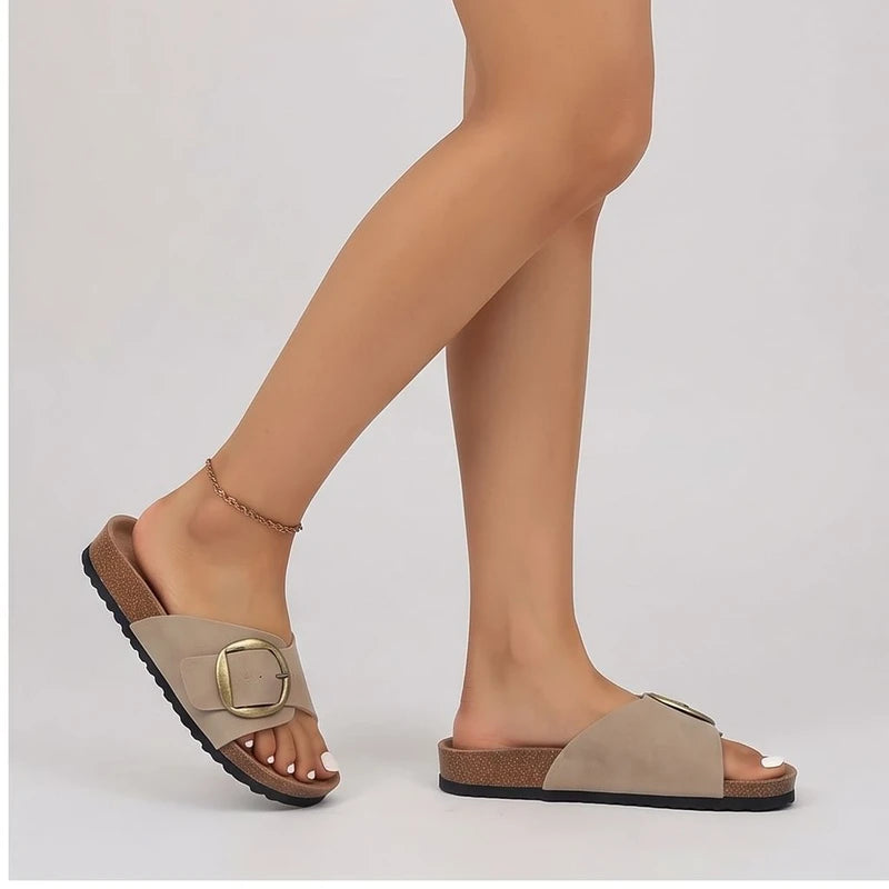Model wearing Khaki sandals in a studio - 2
