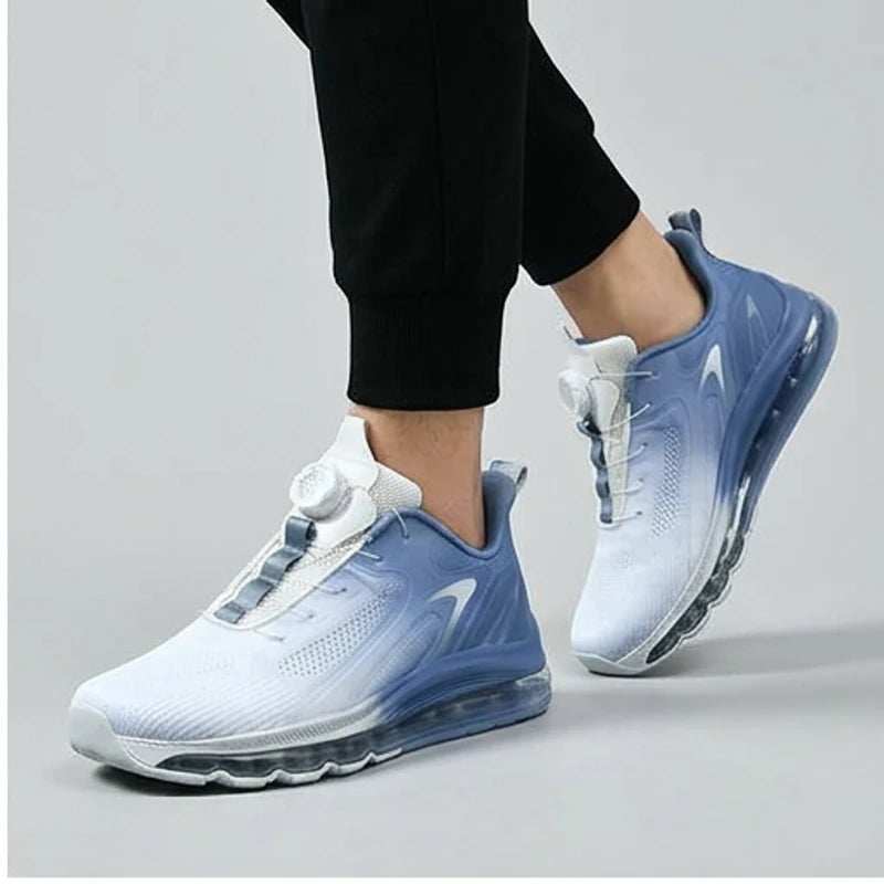 Model wearing Blue Helix Dial Adjustable Running Sneakers in studio - 2