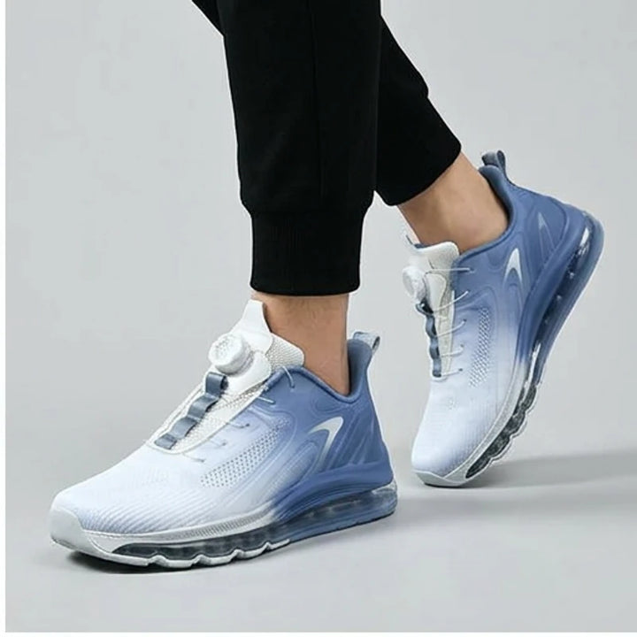 Model wearing Blue Helix Dial Adjustable Running Sneakers in studio - 2