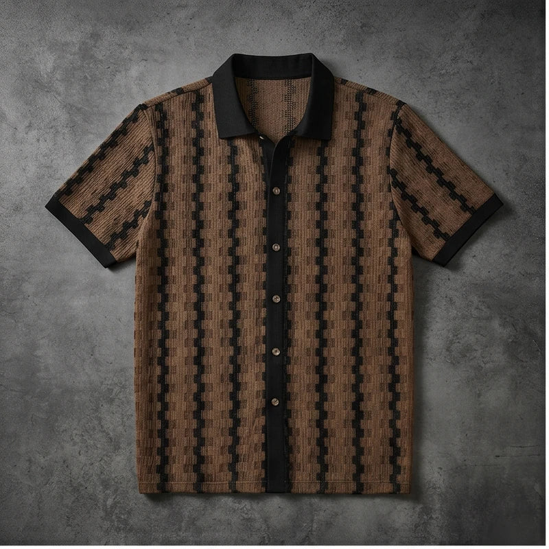 Brown Maverick Knit Contrast Polo Shirt flat lay product photo
