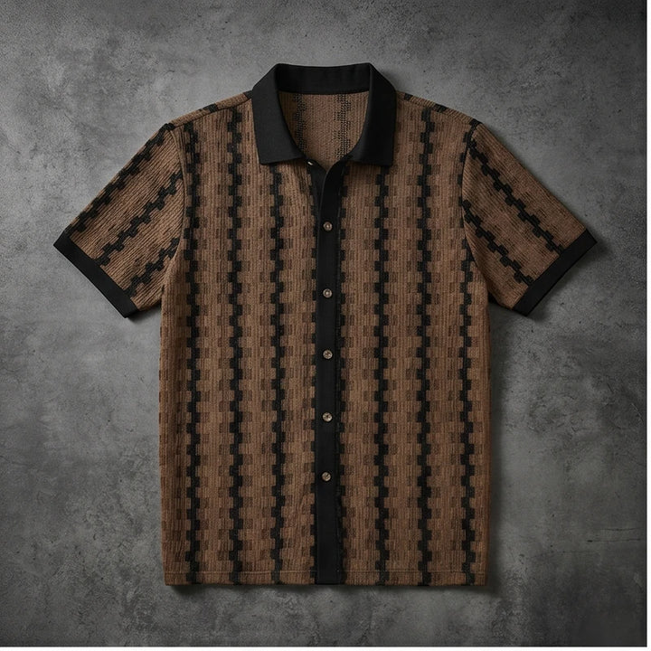 Brown Maverick Knit Contrast Polo Shirt flat lay product photo