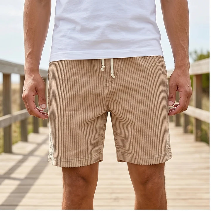 Model wearing image color-7 2026 Summer Men Corduroy Sweatpants Casual Shorts Men's Beach Shorts Basketball Short Trousers Solid Color Label Sportswear Men outdoors
