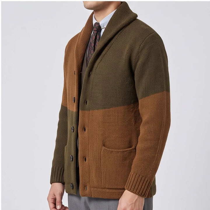 Model wearing Brown knitted cardigan in a studio - 3