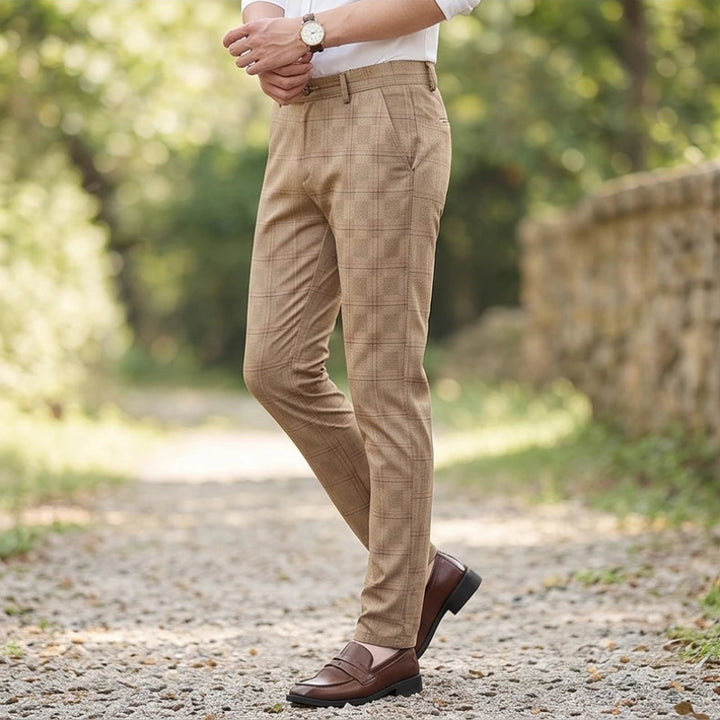 Model wearing Khaki cotton pants outdoors - 2