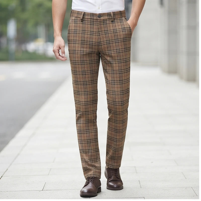 Model wearing Khaki pants outdoors
