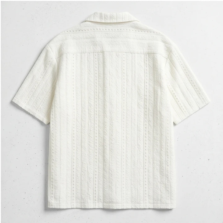 White Winslow Textured Cuban Collar Shirt flat lay product photo - 3