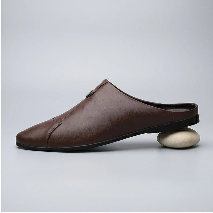 Brown 1 Italian Mens Slippers Genuine Leather Muller Shoes Men Loafers Outdoor Non-slip Black Casual Half Slipper Men Fashion Shoes Man product photo - 2