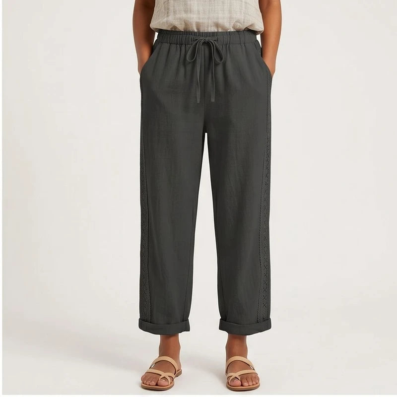 Model wearing black Wide Leg Pants Women Casual Straight Ankle Length Trousers High Waist Elastic Waist Lace Up Pockets Slacks 2025 Streetwear in studio - 2