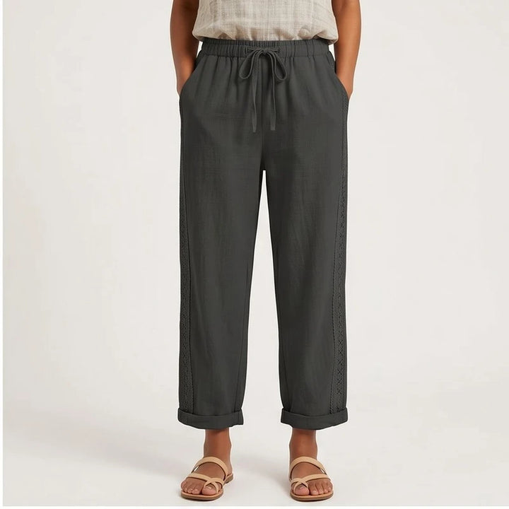 Model wearing black Wide Leg Pants Women Casual Straight Ankle Length Trousers High Waist Elastic Waist Lace Up Pockets Slacks 2025 Streetwear in studio - 2
