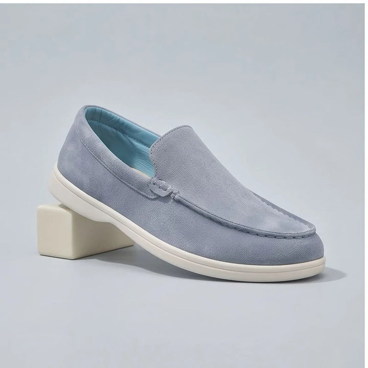 Blue2 suede loafers in a studio background - 2