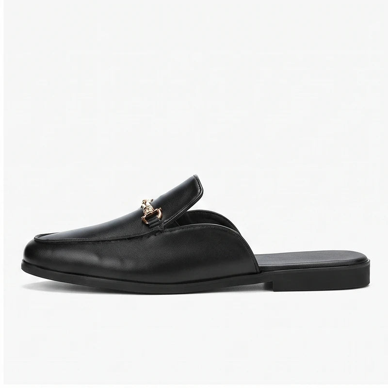 Black leather loafers on a white background - 2