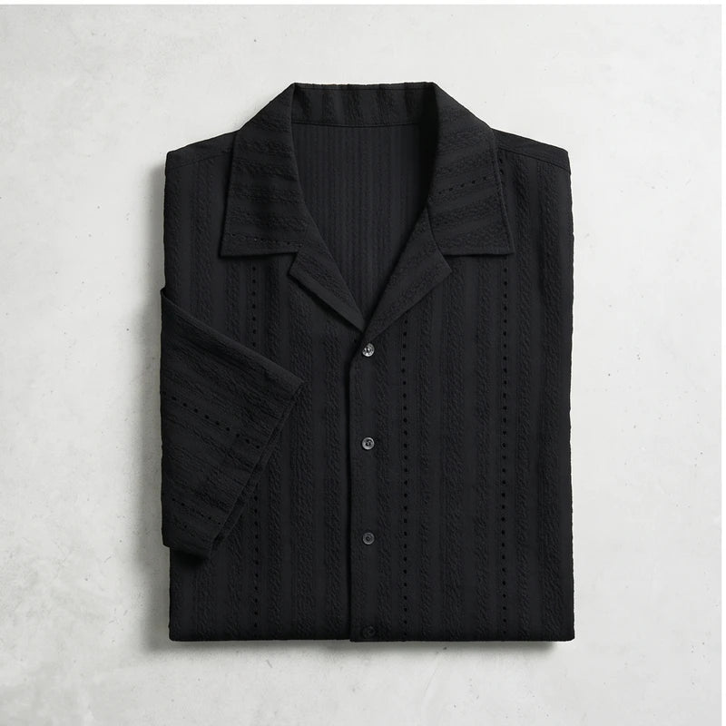 Black Winslow Textured Cuban Collar Shirt flat lay product photo - 3