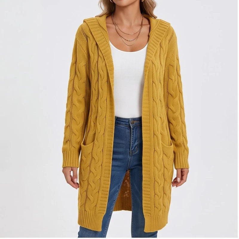 Model wearing G cardigan in a studio