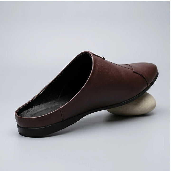 Brown 1 Italian Mens Slippers Genuine Leather Muller Shoes Men Loafers Outdoor Non-slip Black Casual Half Slipper Men Fashion Shoes Man product photo - 3