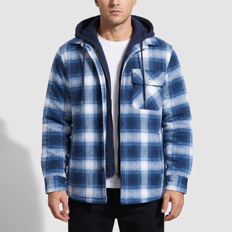 Blue vest on an off-gray studio background