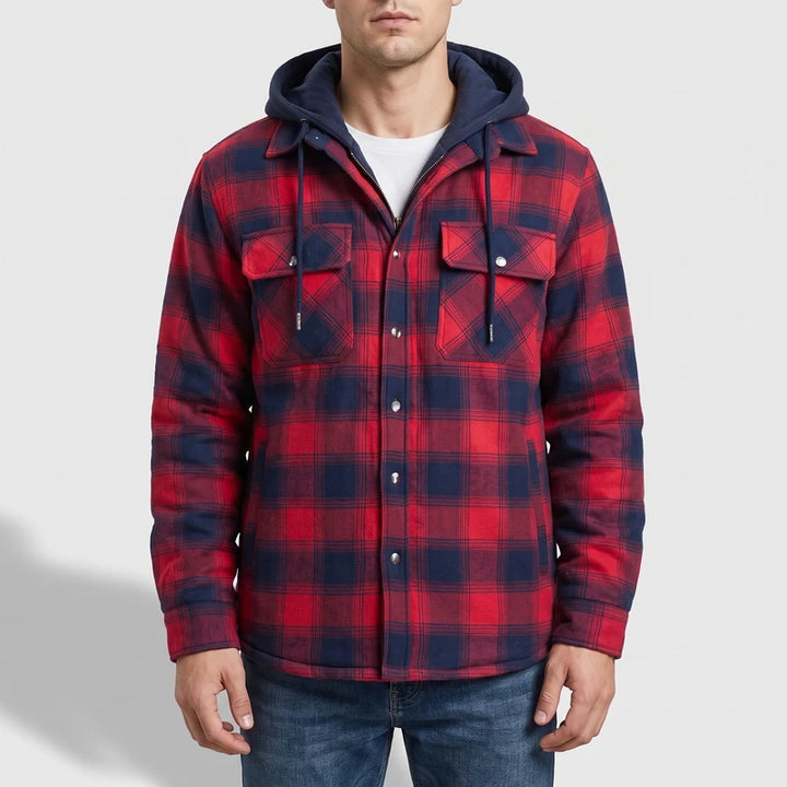 Red vest on an off-gray studio background