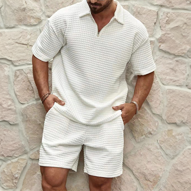 Harlow Men's Summer Waffle-Knit Polo & Shorts 2-Piece Set