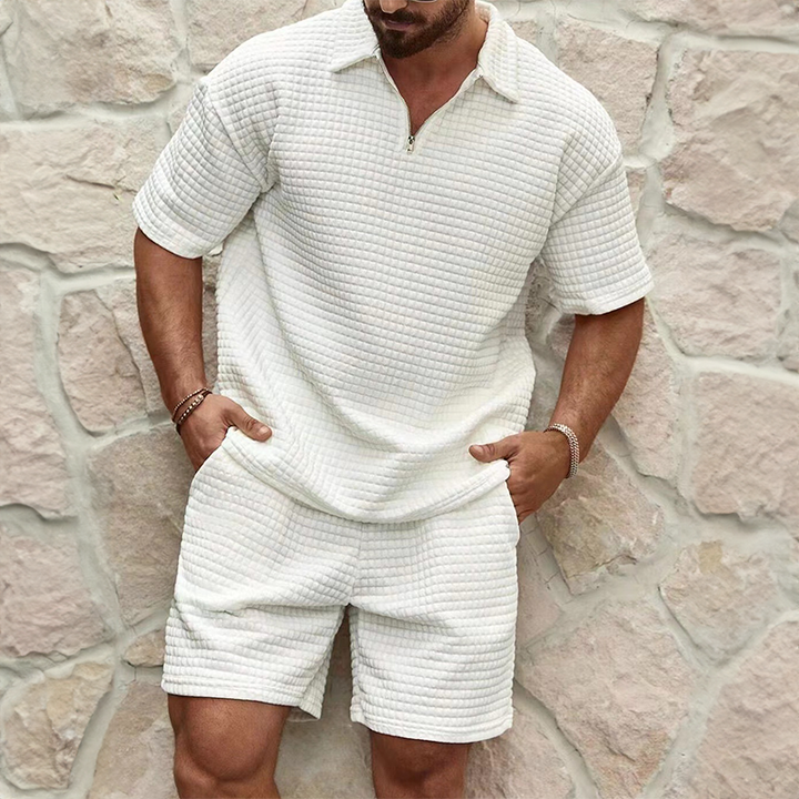Harlow Men's Summer Waffle-Knit Polo & Shorts 2-Piece Set