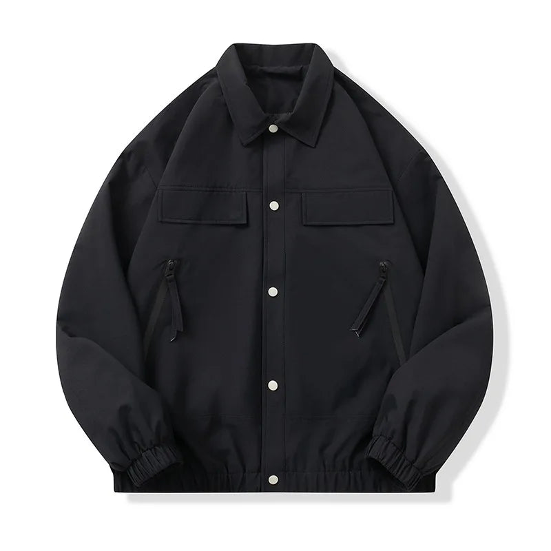 Black jacket with white buttons on a white background