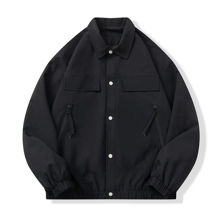 Black jacket with white buttons on a white background