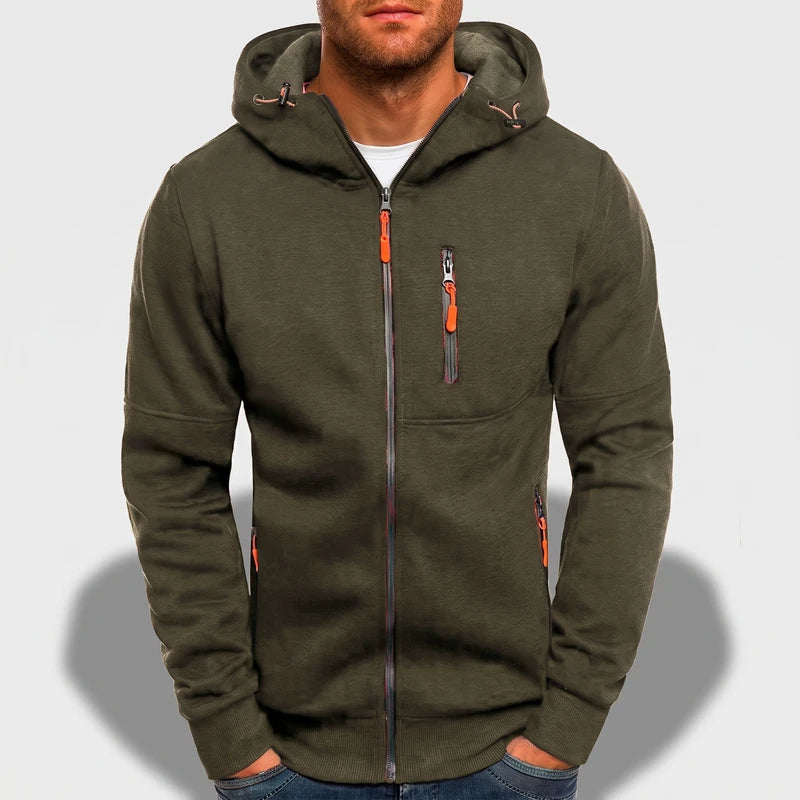 Green fleece hoodie on an off-gray studio background