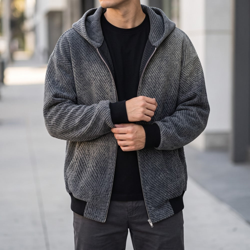 Merrick Men's Striped Knit Zip-Up Hoodie Jacket