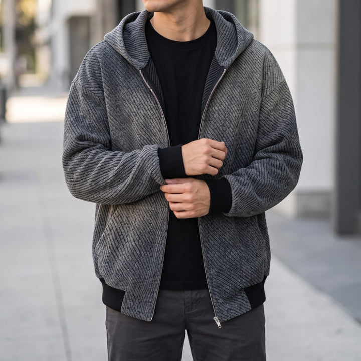 Merrick Men's Striped Knit Zip-Up Hoodie Jacket