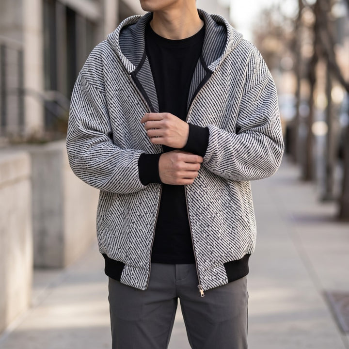 Merrick Men's Striped Knit Zip-Up Hoodie Jacket