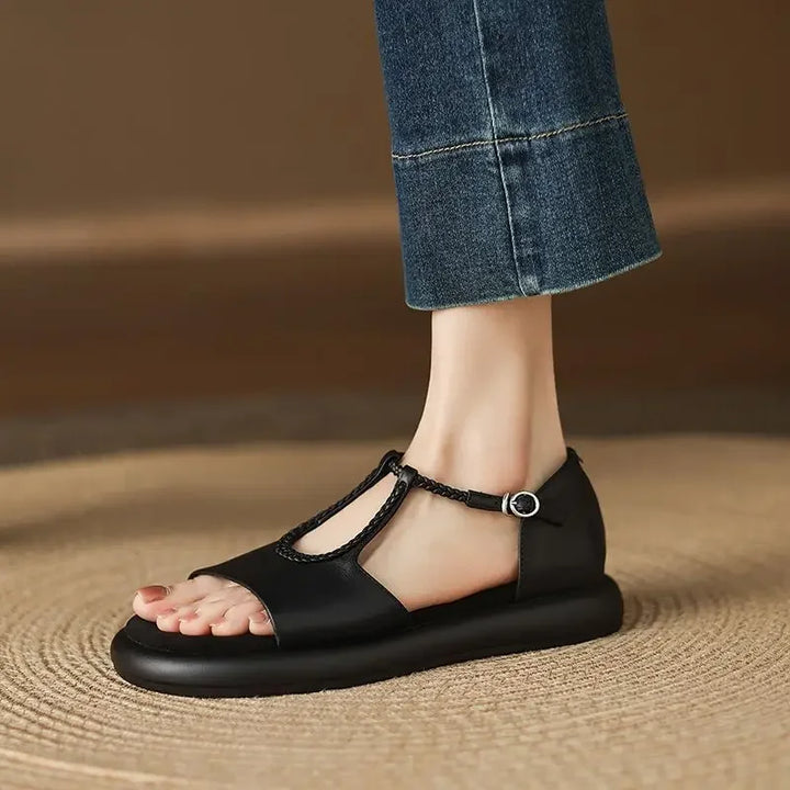 Sienna Woven Leather T-Strap Sandals
